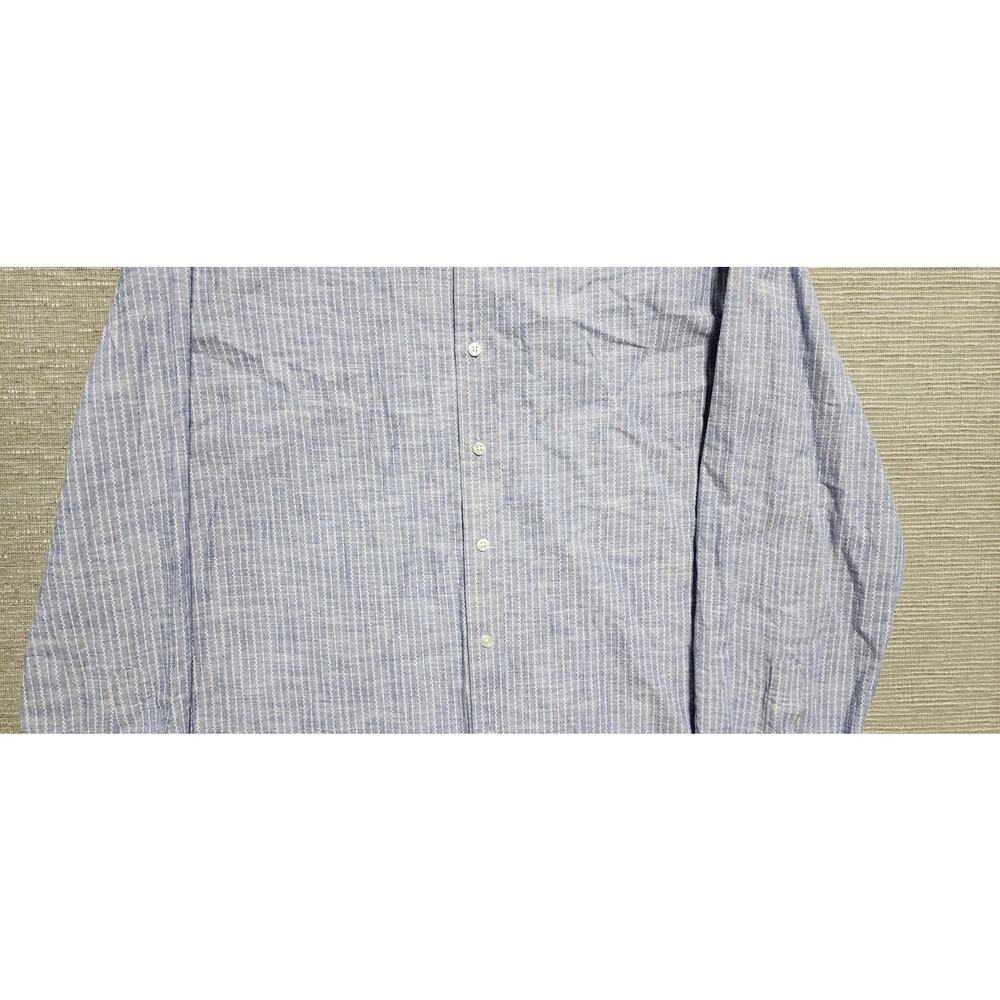 Proper Cloth Men’s Custom Blue White Striped Long Sleeve Button Down Shirt - Picture 3 of 14